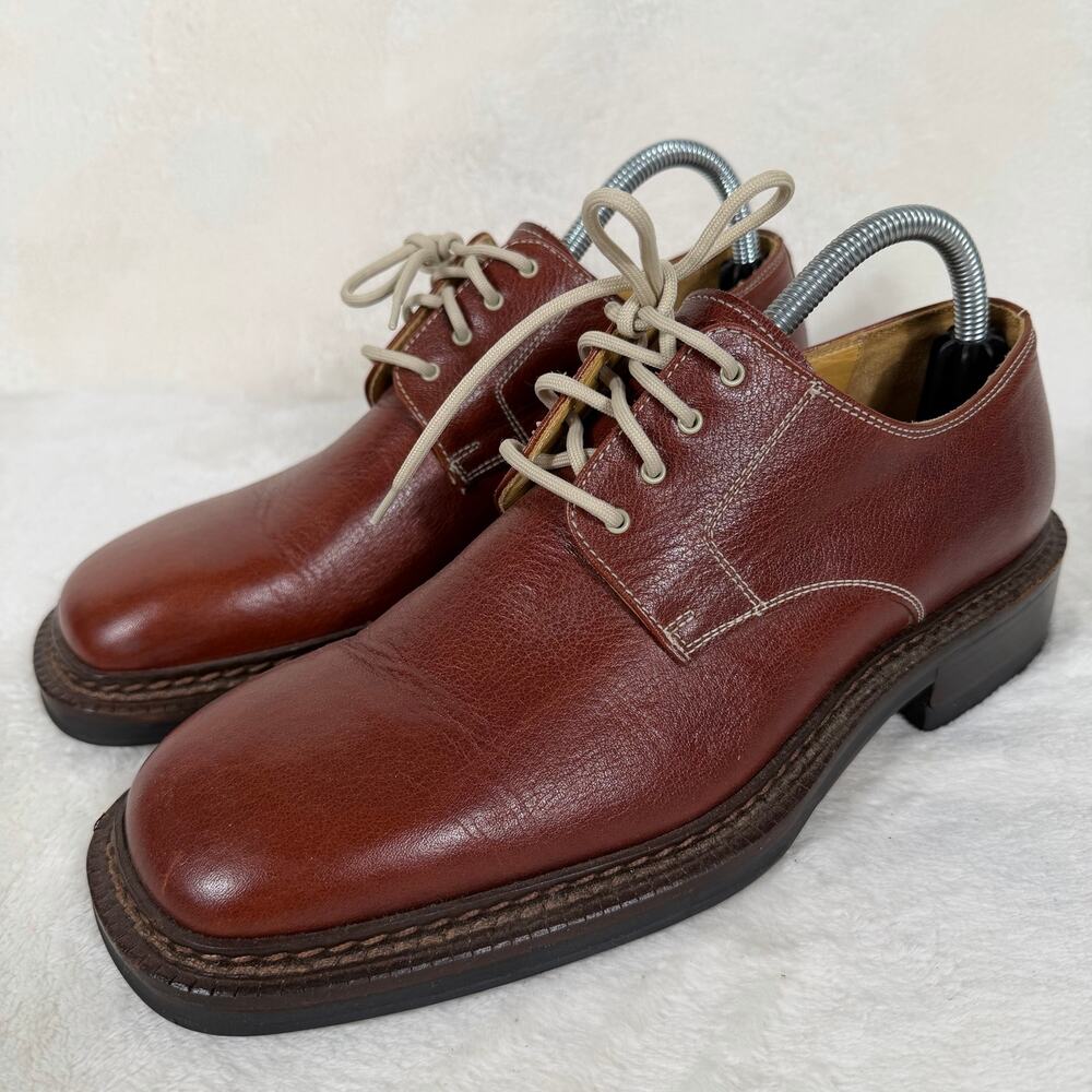 Navyboot Swiss Made Mens Brown Leather Derby Shoes Square Toe Italy Sole EU 41